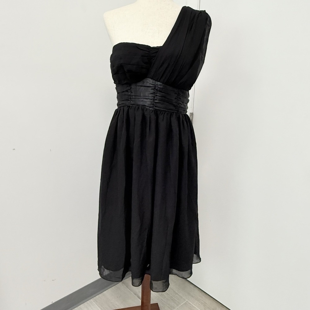 NWT One Shoulder Chiffon Grecian Goddess Midi Dress Cocktail Formal Black Sz 10‎